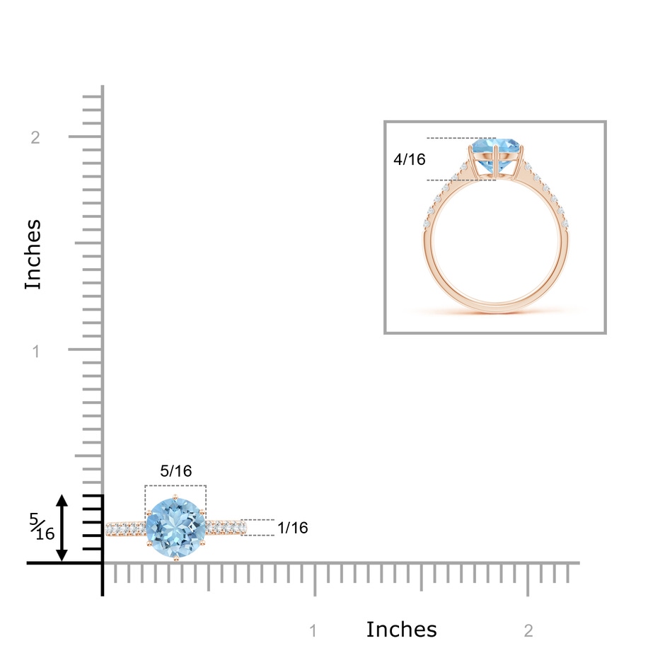 8mm AAAA Aquamarine Solitaire Ring with Diamond Accents in Rose Gold ruler