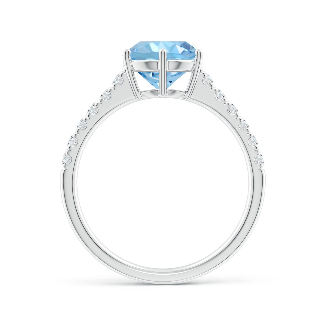8mm AAAA Aquamarine Solitaire Ring with Diamond Accents in White Gold - side 1