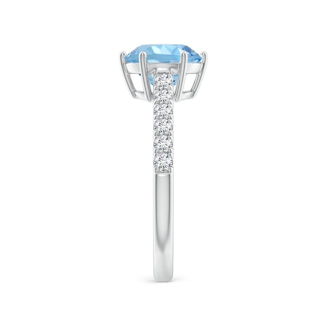 8mm AAAA Aquamarine Solitaire Ring with Diamond Accents in White Gold - side 6