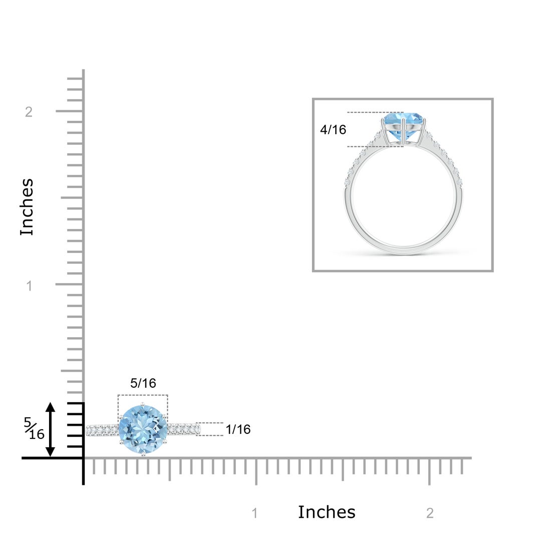 8mm AAAA Aquamarine Solitaire Ring with Diamond Accents in White Gold - ruler