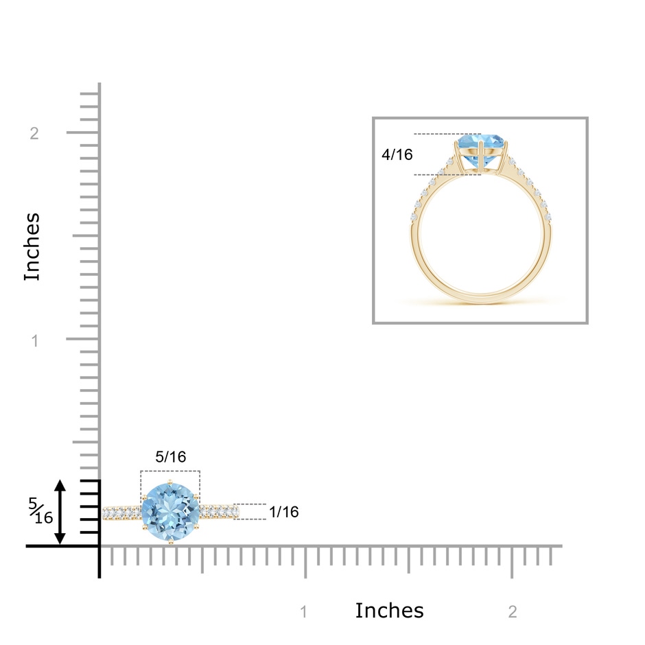 8mm AAAA Aquamarine Solitaire Ring with Diamond Accents in Yellow Gold ruler