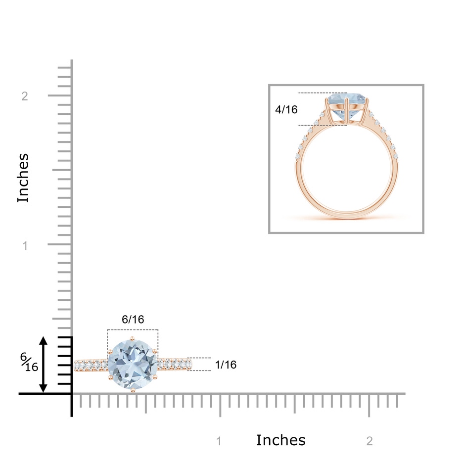 9mm A Aquamarine Solitaire Ring with Diamond Accents in Rose Gold ruler