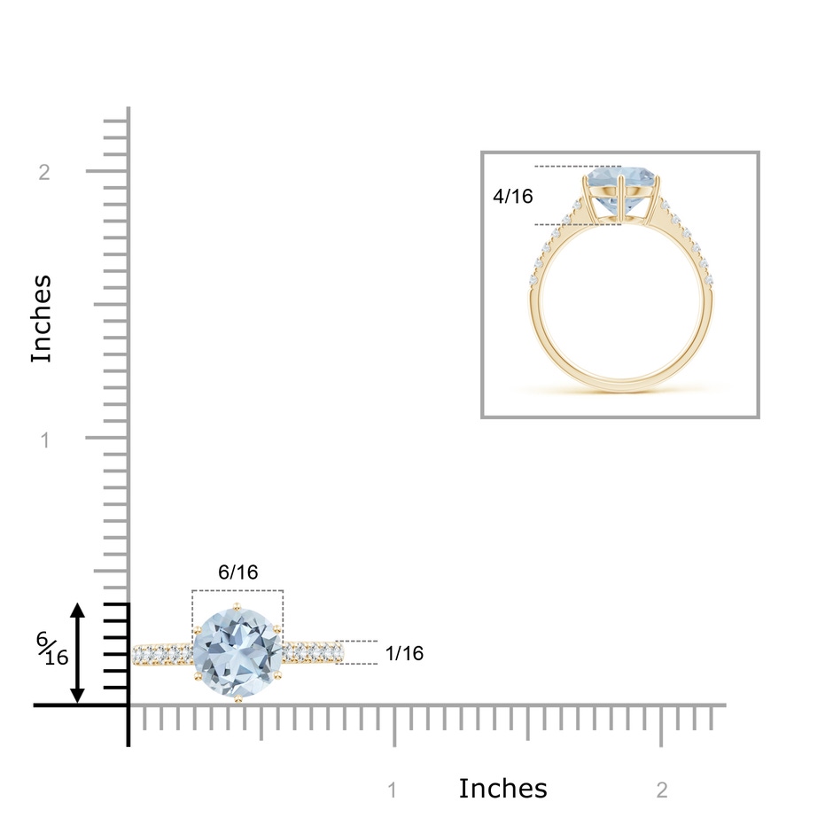 9mm A Aquamarine Solitaire Ring with Diamond Accents in Yellow Gold ruler