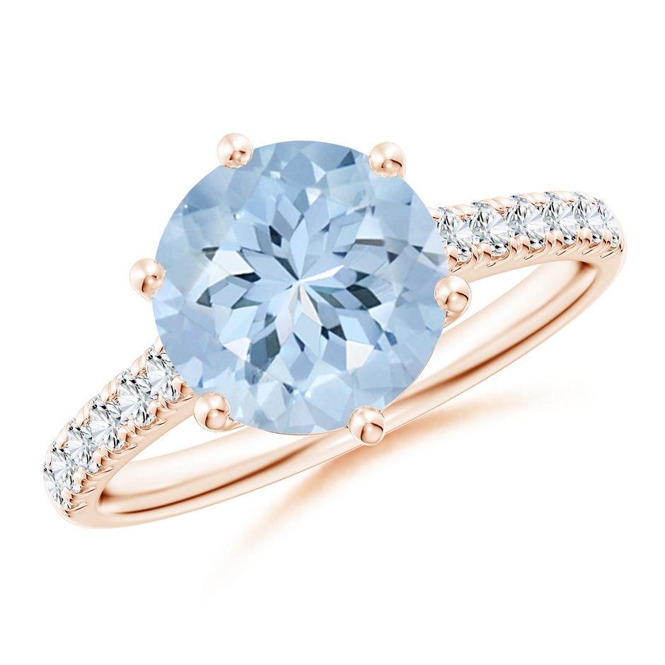 9mm AA Aquamarine Solitaire Ring with Diamond Accents in Rose Gold 