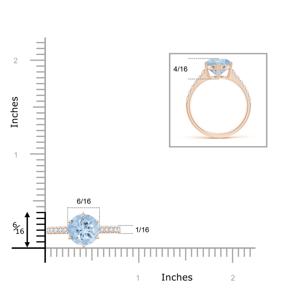 9mm AA Aquamarine Solitaire Ring with Diamond Accents in Rose Gold ruler