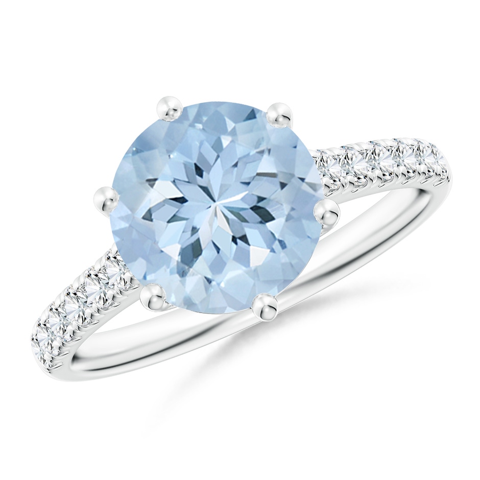 9mm AA Aquamarine Solitaire Ring with Diamond Accents in White Gold 