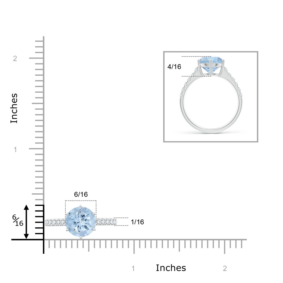 9mm AA Aquamarine Solitaire Ring with Diamond Accents in White Gold ruler