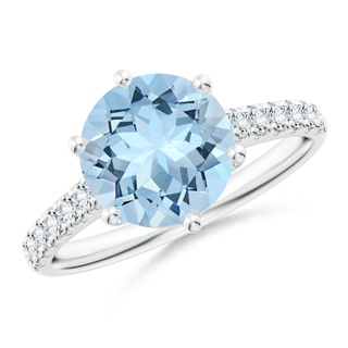 9mm AAA Aquamarine Solitaire Ring with Diamond Accents in White Gold
