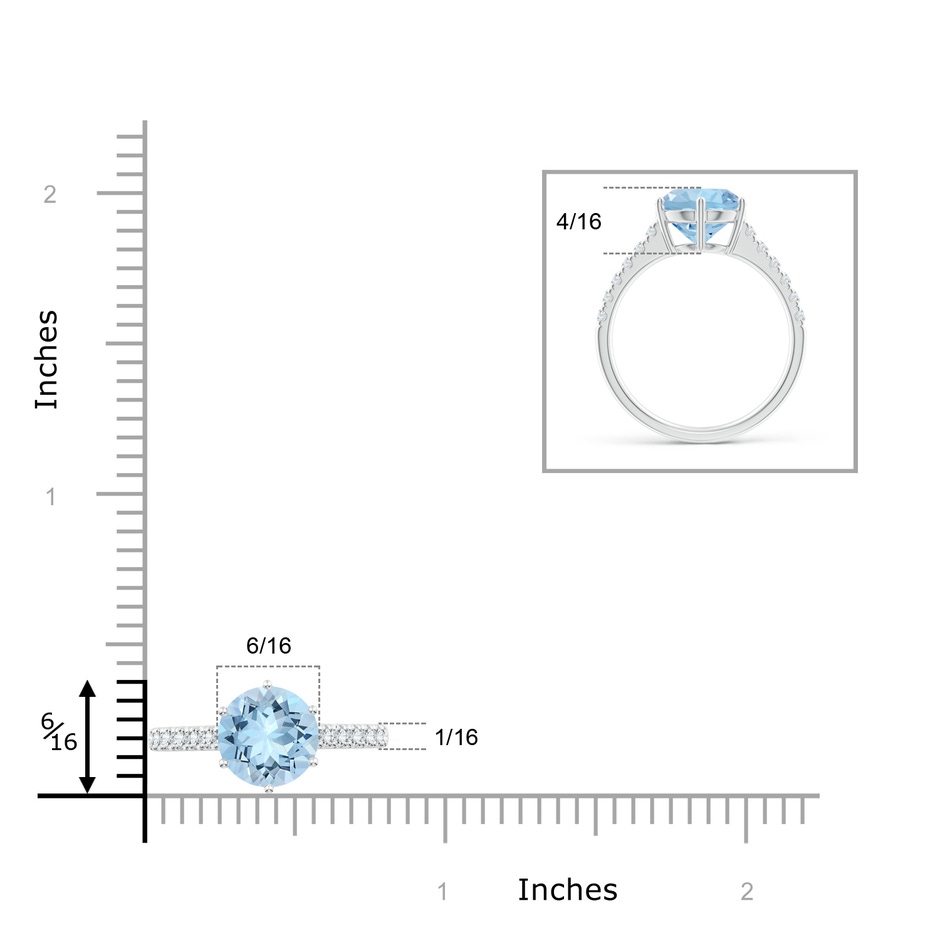9mm AAA Aquamarine Solitaire Ring with Diamond Accents in White Gold ruler