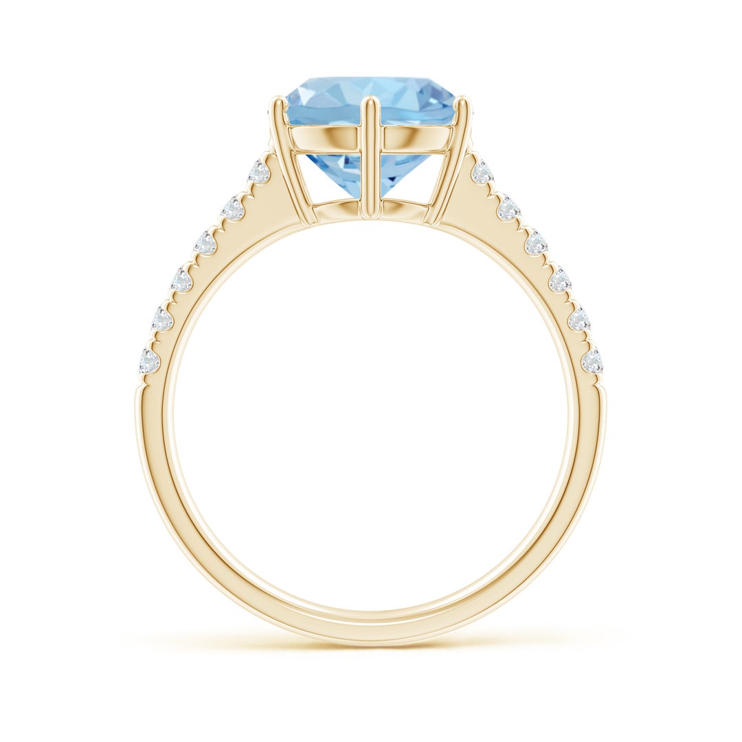 9mm AAA Aquamarine Solitaire Ring with Diamond Accents in Yellow Gold - side 1