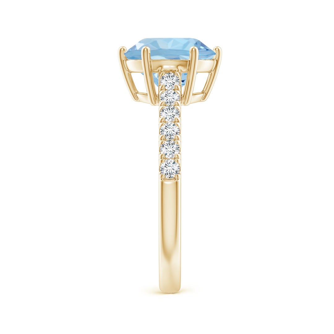 9mm AAA Aquamarine Solitaire Ring with Diamond Accents in Yellow Gold - side 6