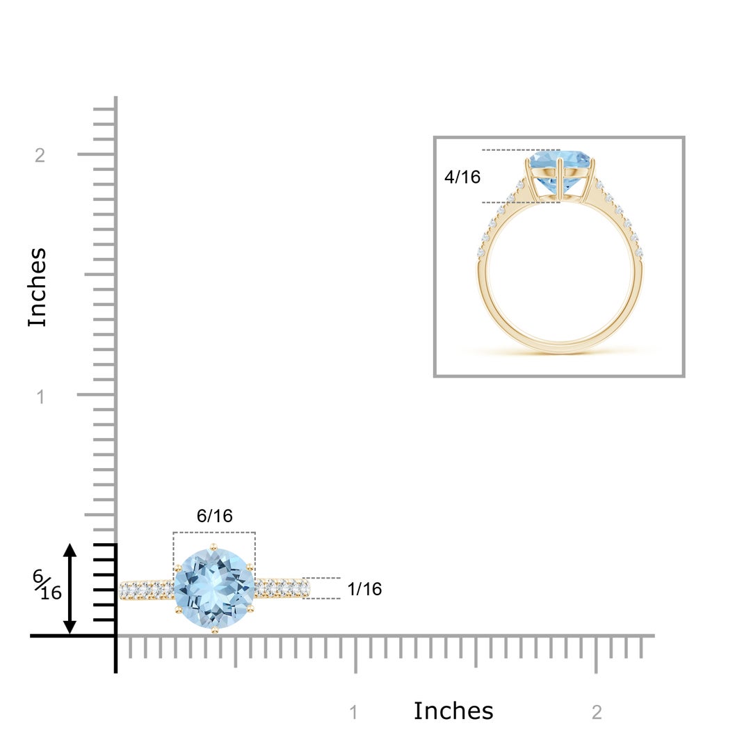 9mm AAA Aquamarine Solitaire Ring with Diamond Accents in Yellow Gold - ruler