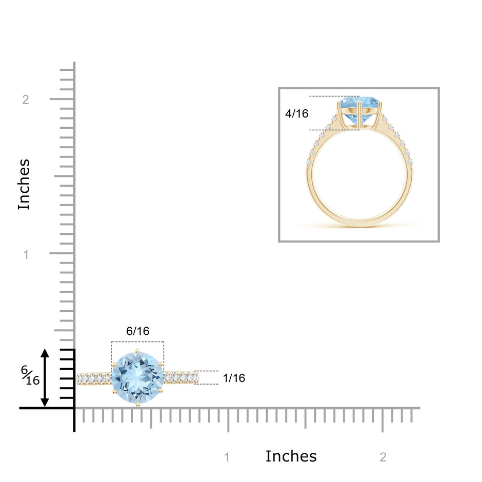 9mm AAA Aquamarine Solitaire Ring with Diamond Accents in Yellow Gold ruler