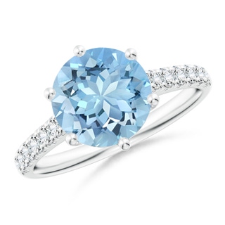 9mm AAAA Aquamarine Solitaire Ring with Diamond Accents in P950 Platinum