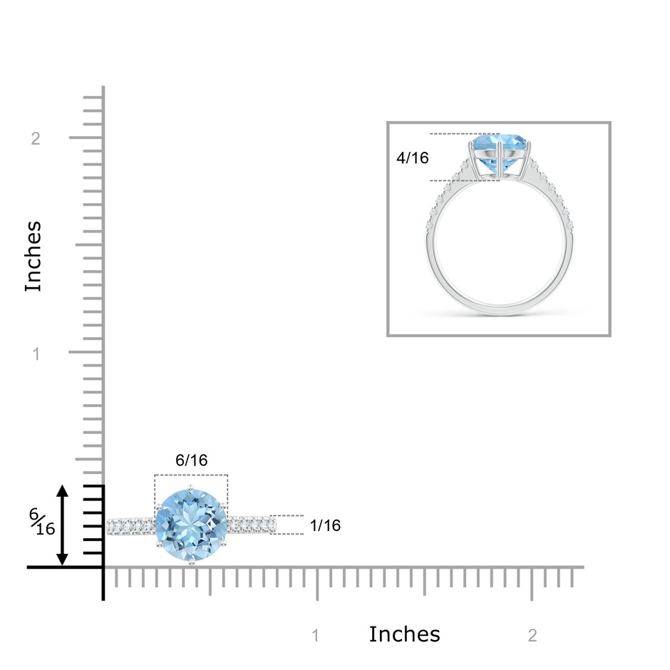 9mm AAAA Aquamarine Solitaire Ring with Diamond Accents in P950 Platinum ruler