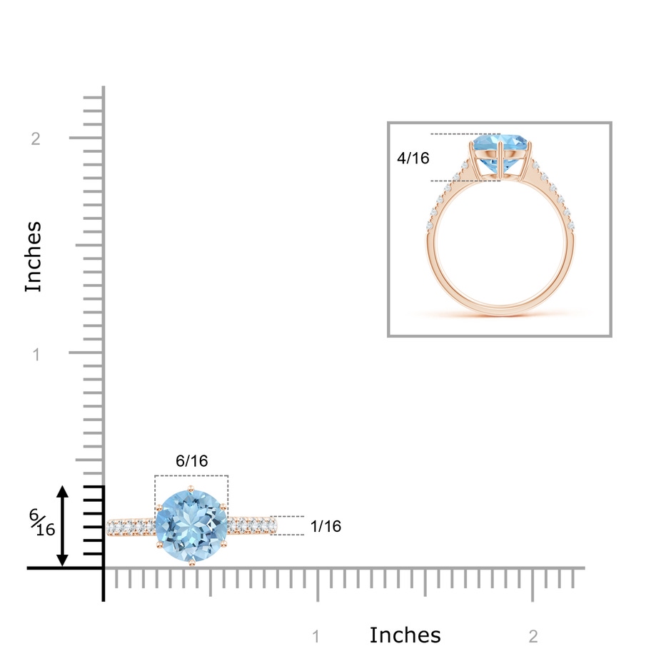 9mm AAAA Aquamarine Solitaire Ring with Diamond Accents in Rose Gold ruler