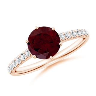 7mm A Garnet Solitaire Ring with Diamond Accents in 10K Rose Gold