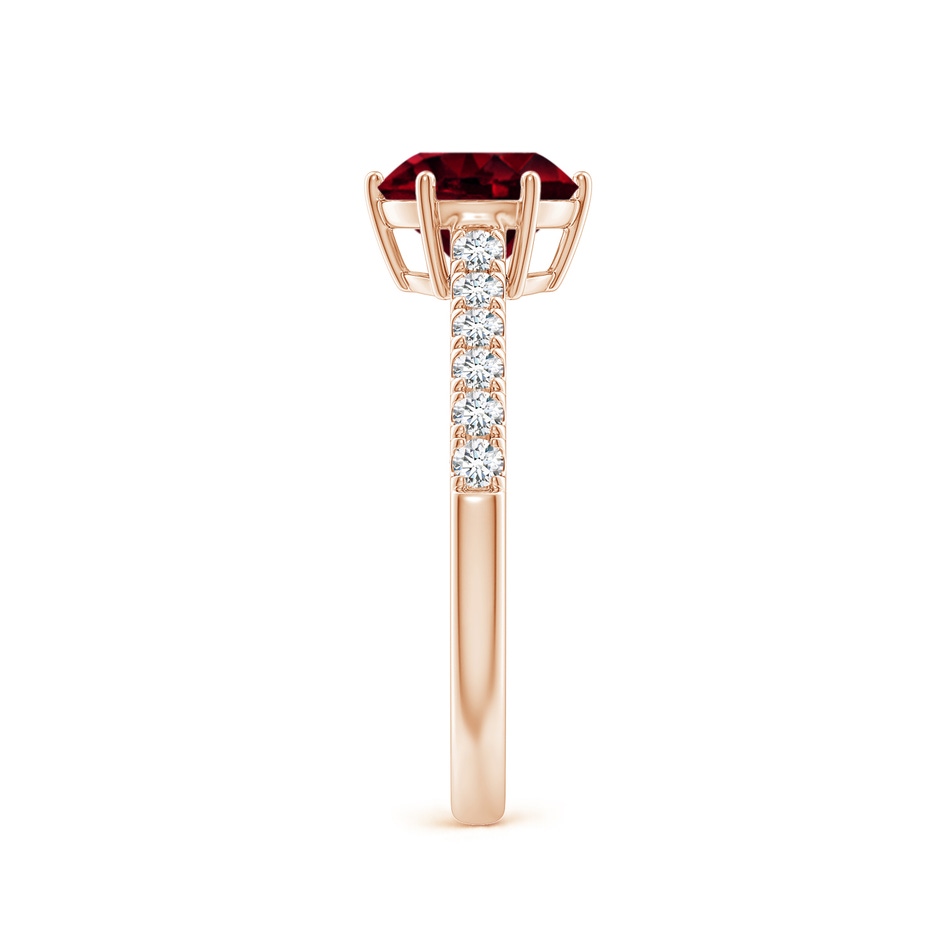 7mm A Garnet Solitaire Ring with Diamond Accents in Rose Gold body-hand