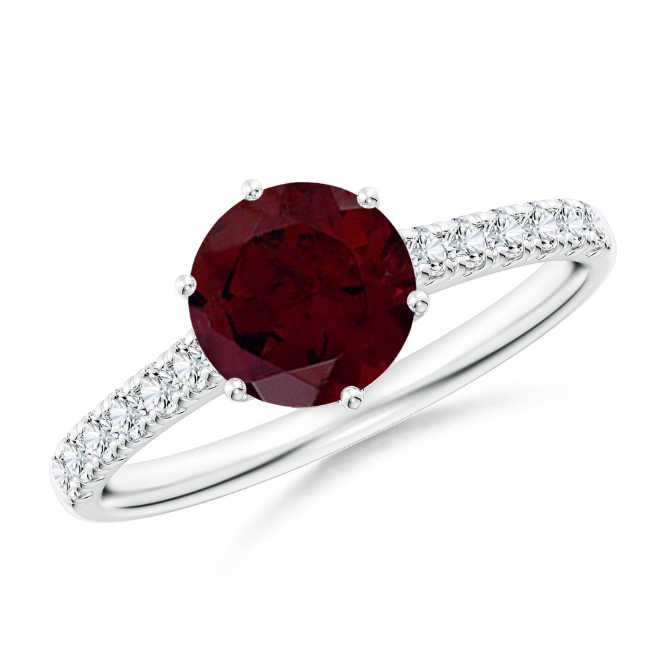 7mm A Garnet Solitaire Ring with Diamond Accents in White Gold 