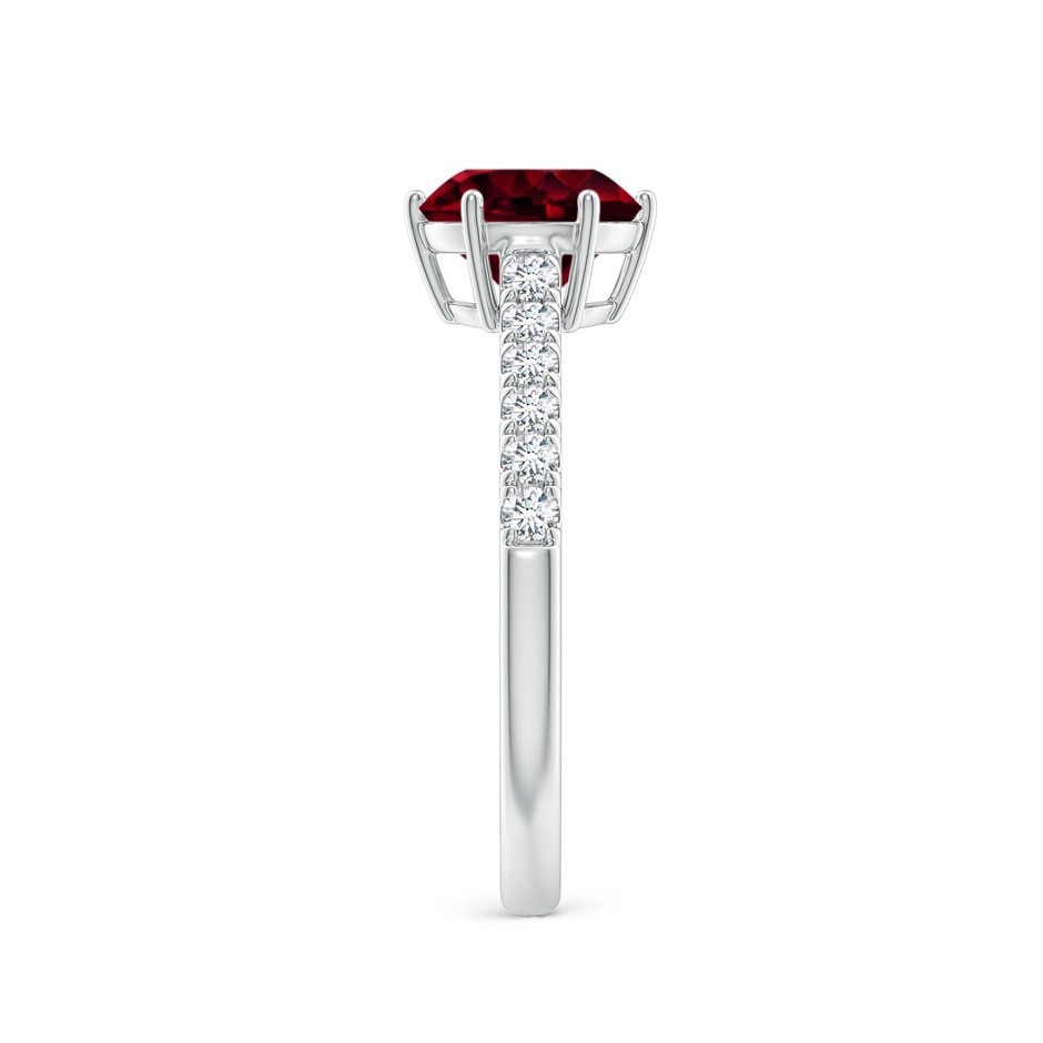 7mm A Garnet Solitaire Ring with Diamond Accents in White Gold body-hand