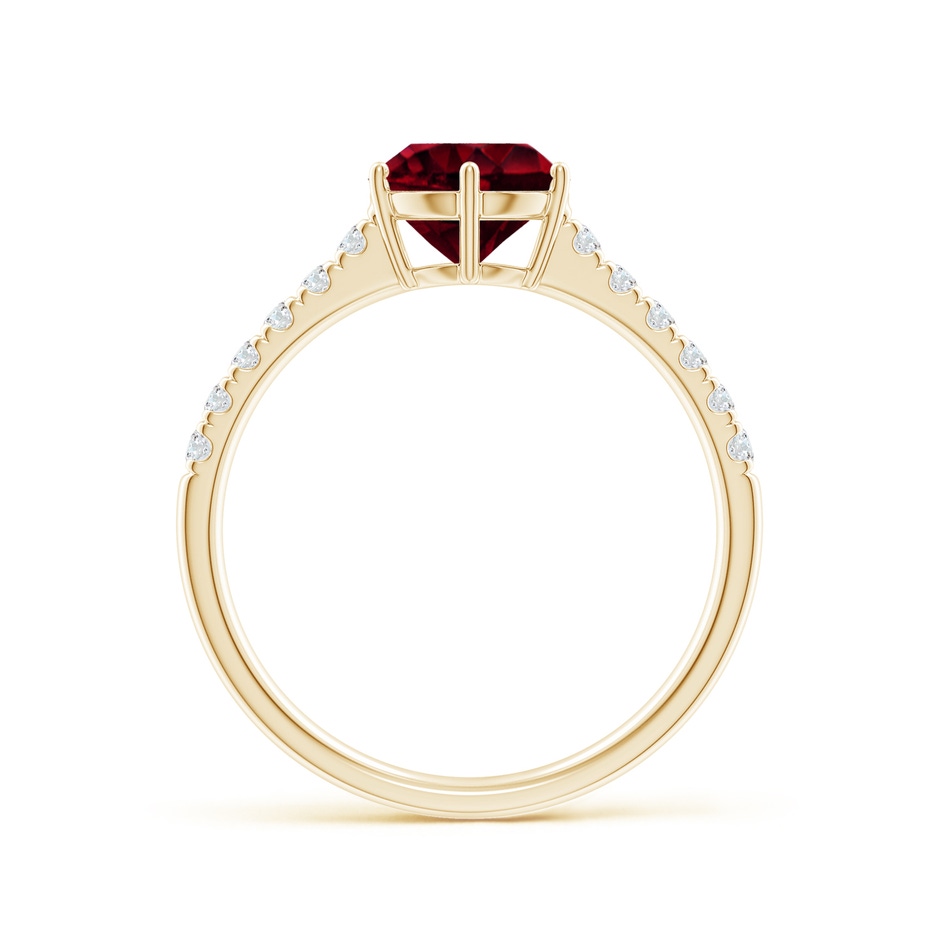 7mm A Garnet Solitaire Ring with Diamond Accents in Yellow Gold side1