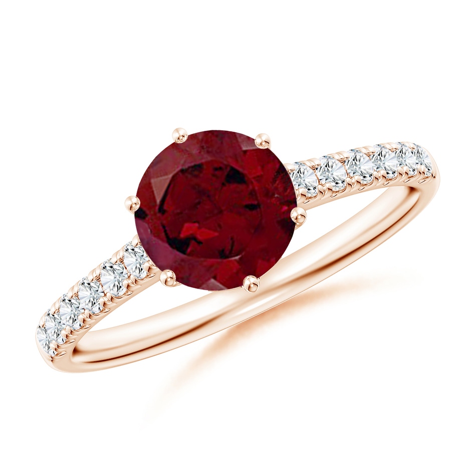 7mm AA Garnet Solitaire Ring with Diamond Accents in Rose Gold 