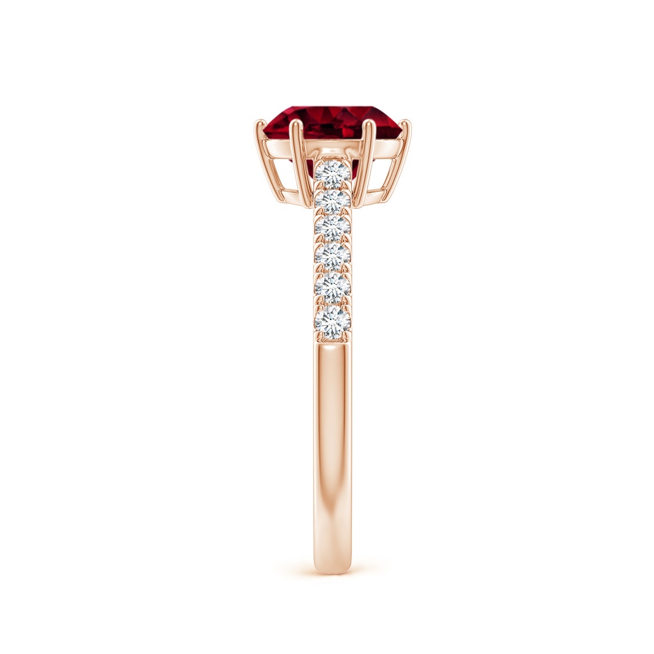 7mm AA Garnet Solitaire Ring with Diamond Accents in Rose Gold body-hand