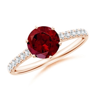 7mm AAA Garnet Solitaire Ring with Diamond Accents in 10K Rose Gold