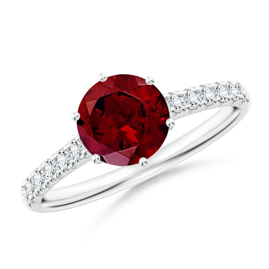 7mm AAA Garnet Solitaire Ring with Diamond Accents in White Gold 