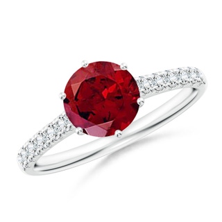 7mm AAAA Garnet Solitaire Ring with Diamond Accents in P950 Platinum