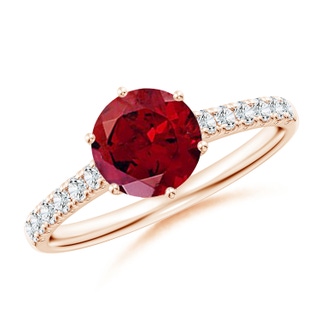 7mm AAAA Garnet Solitaire Ring with Diamond Accents in Rose Gold