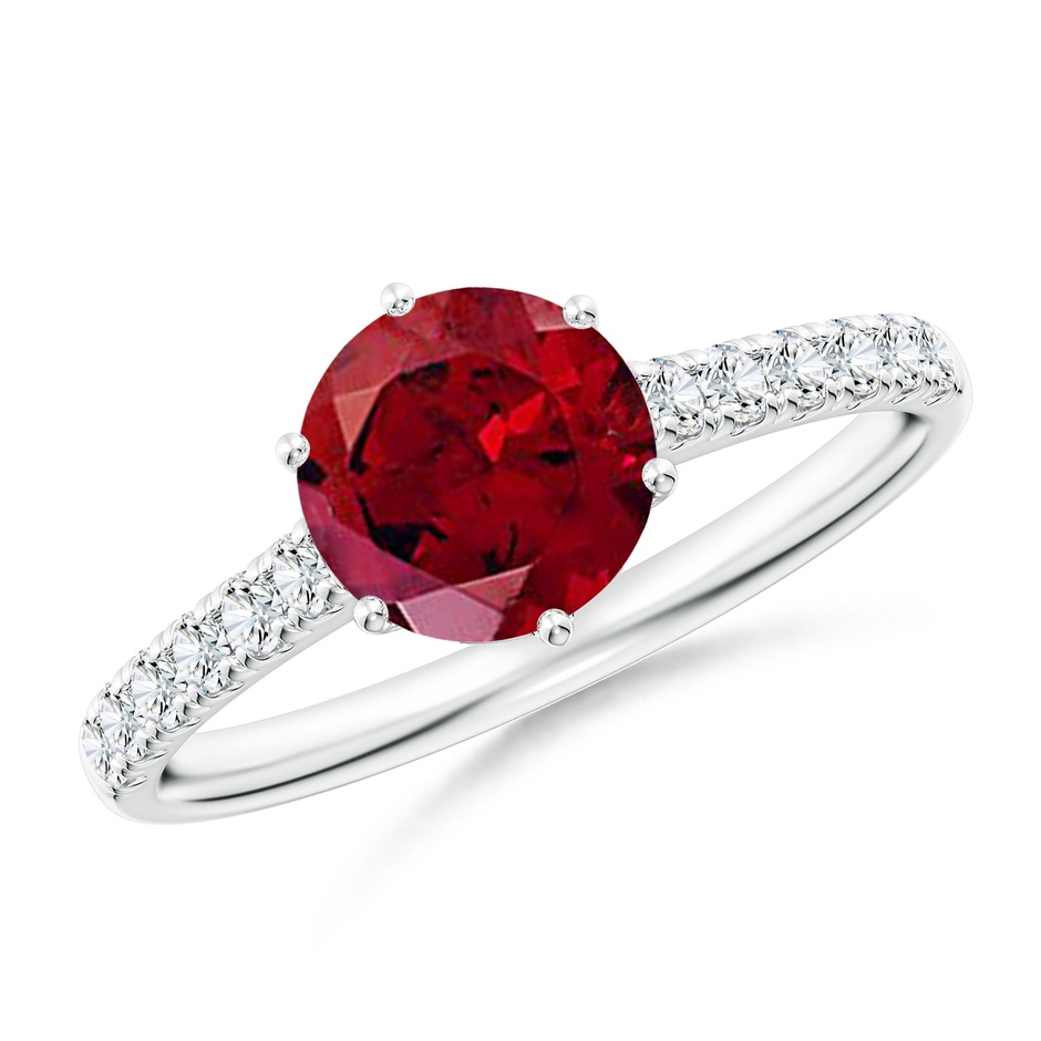7mm AAAA Garnet Solitaire Ring with Diamond Accents in White Gold 