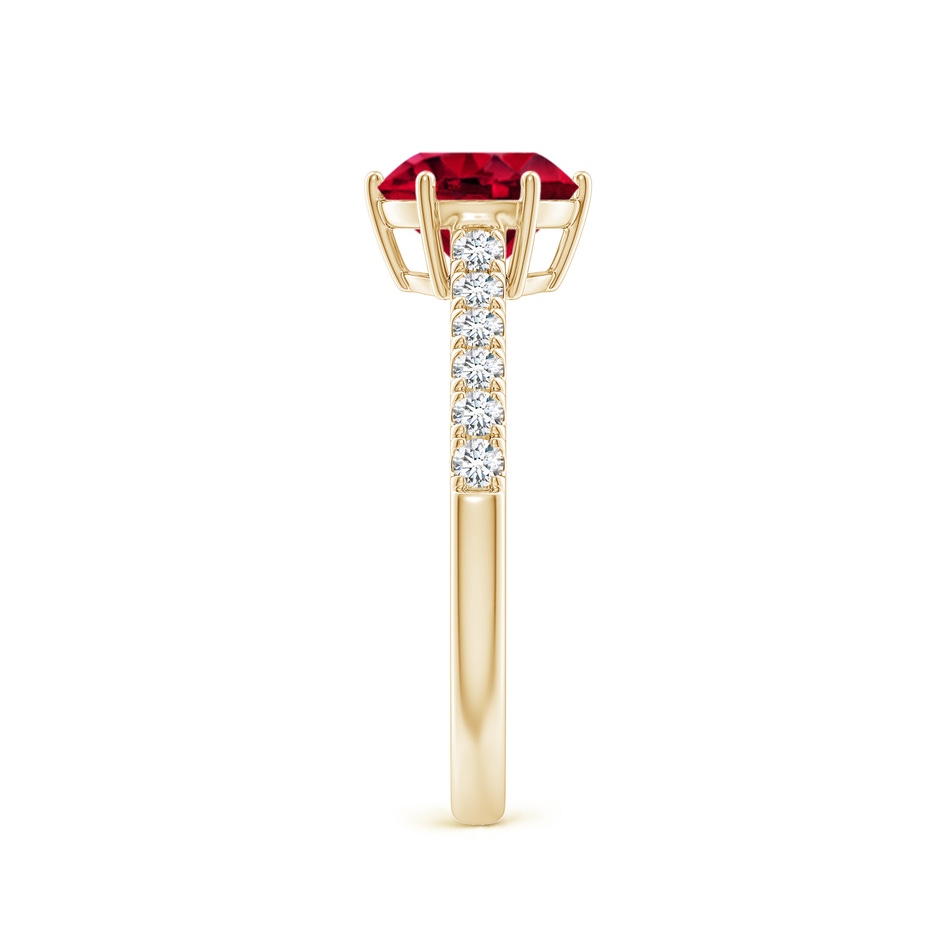 7mm AAAA Garnet Solitaire Ring with Diamond Accents in Yellow Gold body-hand