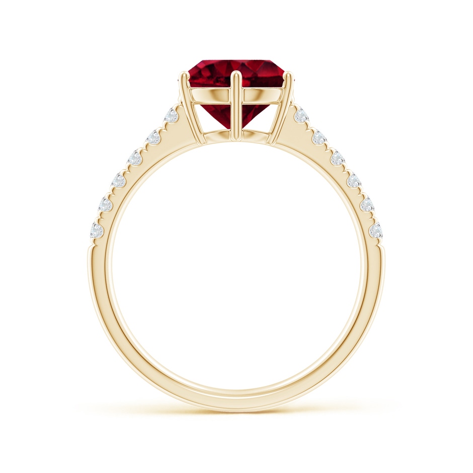 8mm AA Garnet Solitaire Ring with Diamond Accents in Yellow Gold side1