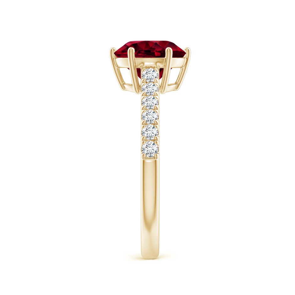 8mm AA Garnet Solitaire Ring with Diamond Accents in Yellow Gold body-hand