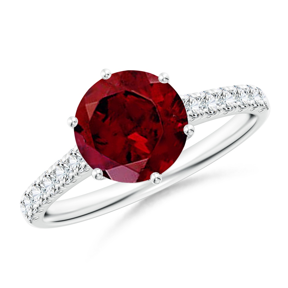 8mm AAA Garnet Solitaire Ring with Diamond Accents in White Gold 