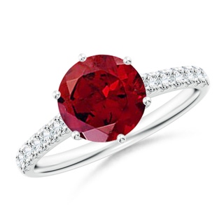 8mm AAAA Garnet Solitaire Ring with Diamond Accents in P950 Platinum