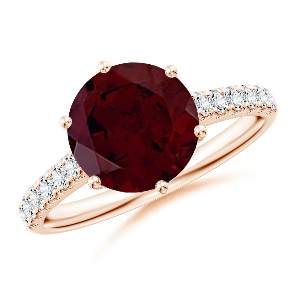 9mm A Garnet Solitaire Ring with Diamond Accents in Rose Gold 