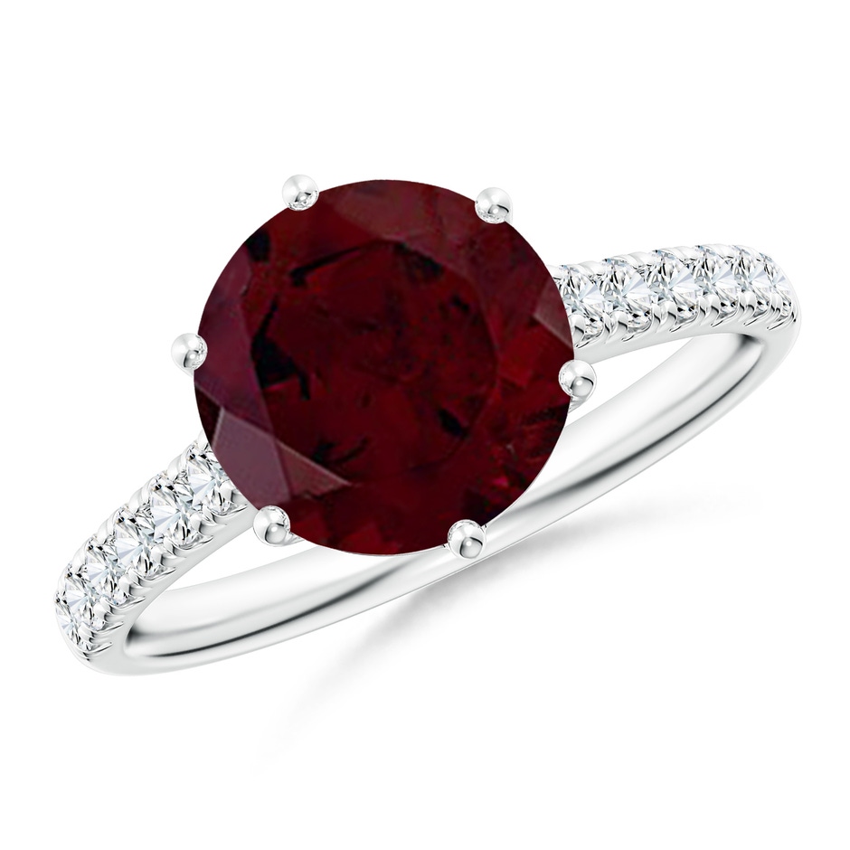 9mm A Garnet Solitaire Ring with Diamond Accents in White Gold 