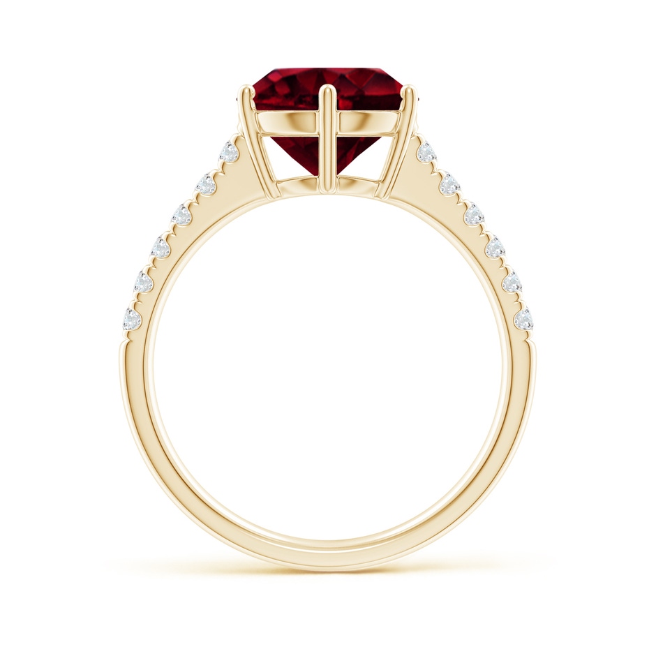 9mm A Garnet Solitaire Ring with Diamond Accents in Yellow Gold side1