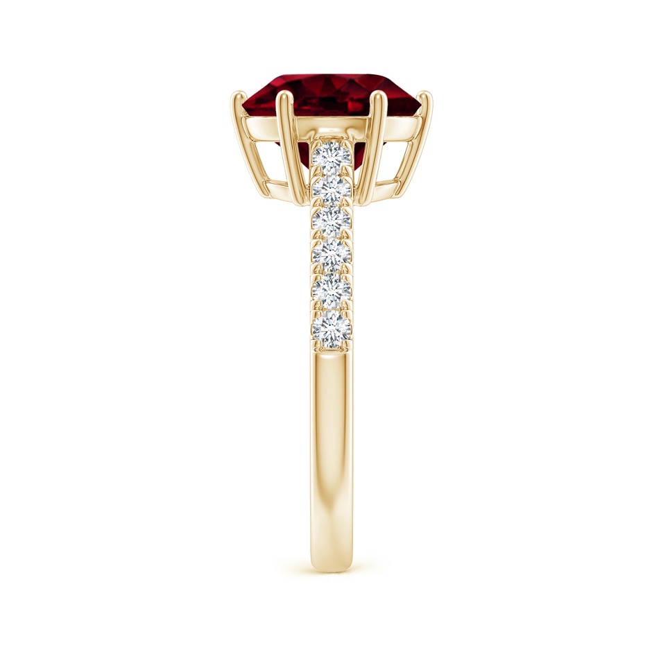 9mm A Garnet Solitaire Ring with Diamond Accents in Yellow Gold body-hand