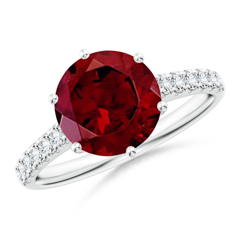 9mm AAA Garnet Solitaire Ring with Diamond Accents in White Gold 