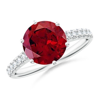 9mm AAAA Garnet Solitaire Ring with Diamond Accents in P950 Platinum