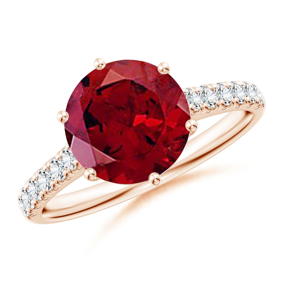 9mm AAAA Garnet Solitaire Ring with Diamond Accents in Rose Gold 