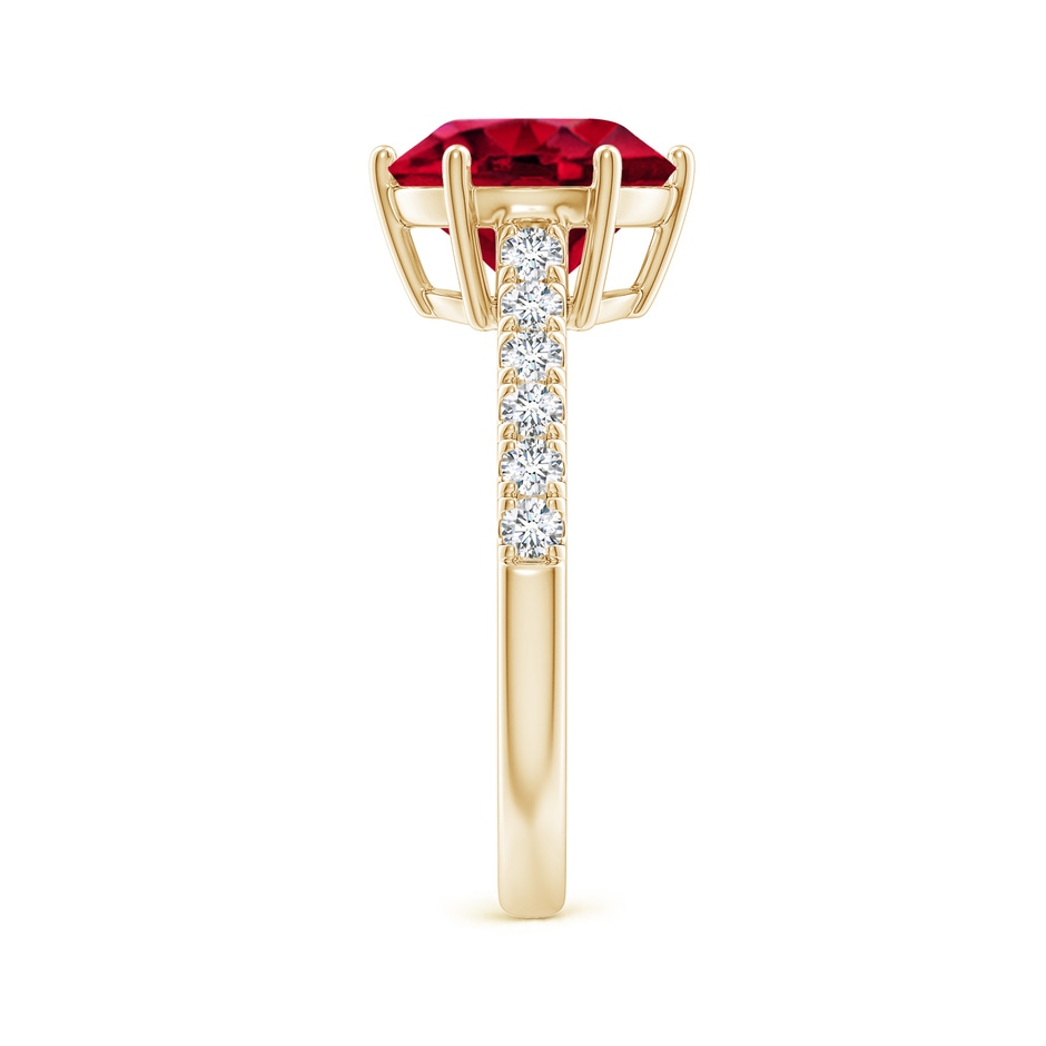 9mm AAAA Garnet Solitaire Ring with Diamond Accents in Yellow Gold body-hand