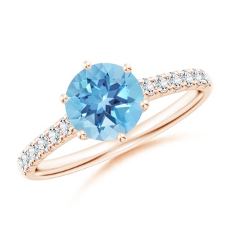 7mm A Swiss Blue Topaz Solitaire Ring with Diamond Accents in Rose Gold