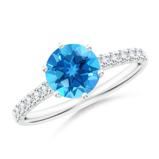 7mm AAAA Swiss Blue Topaz Solitaire Ring with Diamond Accents in P950 Platinum