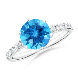 8mm AAAA Swiss Blue Topaz Solitaire Ring with Diamond Accents in P950 Platinum