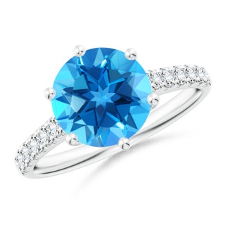 9mm AAAA Swiss Blue Topaz Solitaire Ring with Diamond Accents in P950 Platinum