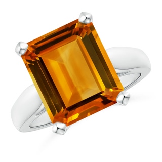 12.14x9.12x5.42mm AAAA GIA Certified Solitaire Emerald-Cut Citrine Cocktail Ring in 18K White Gold
